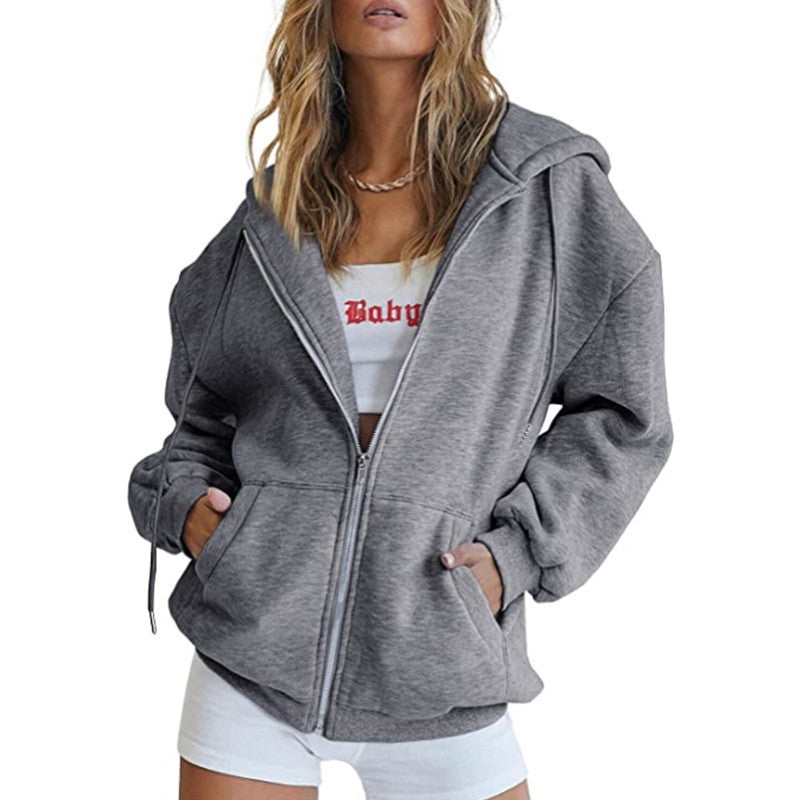 Veste à Capuche Femme Oversize Zippée – Poches Kangourou