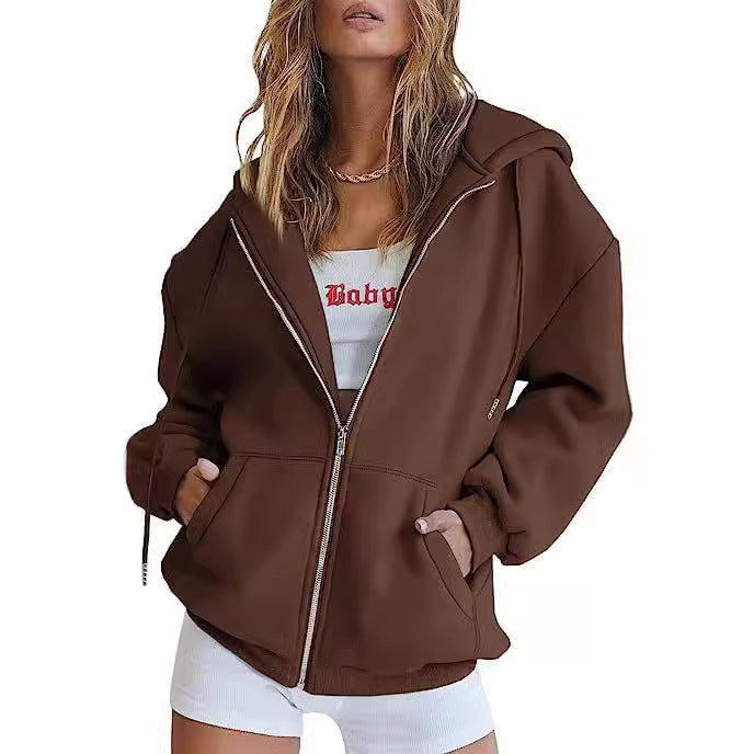 Veste à Capuche Femme Oversize Zippée – Poches Kangourou
