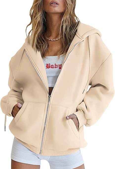 Veste à Capuche Femme Oversize Zippée – Poches Kangourou