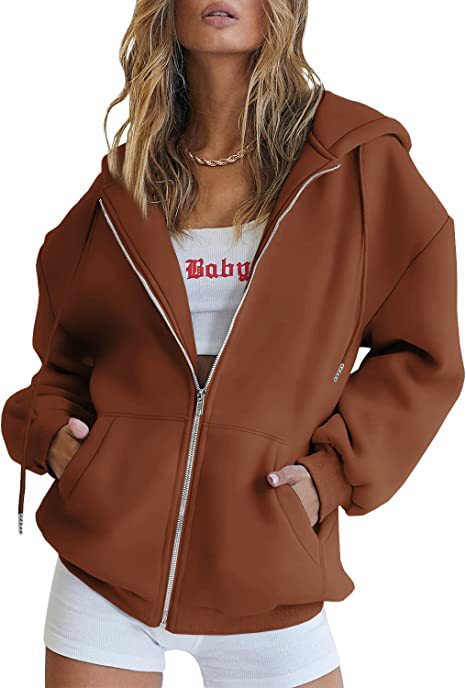 Veste à Capuche Femme Oversize Zippée – Poches Kangourou