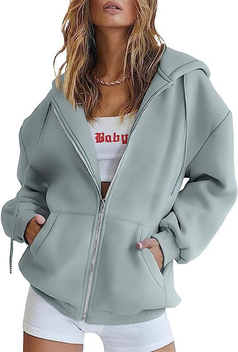 Veste à Capuche Femme Oversize Zippée – Poches Kangourou