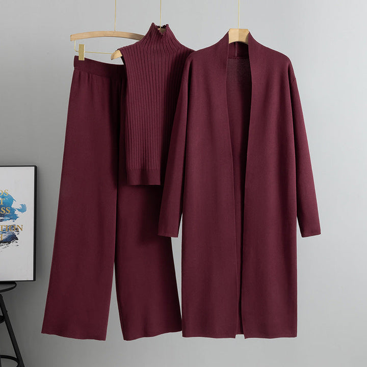 Completo Donna 3 Pezzi in Maglia – Gilet, Cardigan Lungo e Pantaloni Larghi