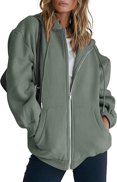 Veste à Capuche Femme Oversize Zippée – Poches Kangourou