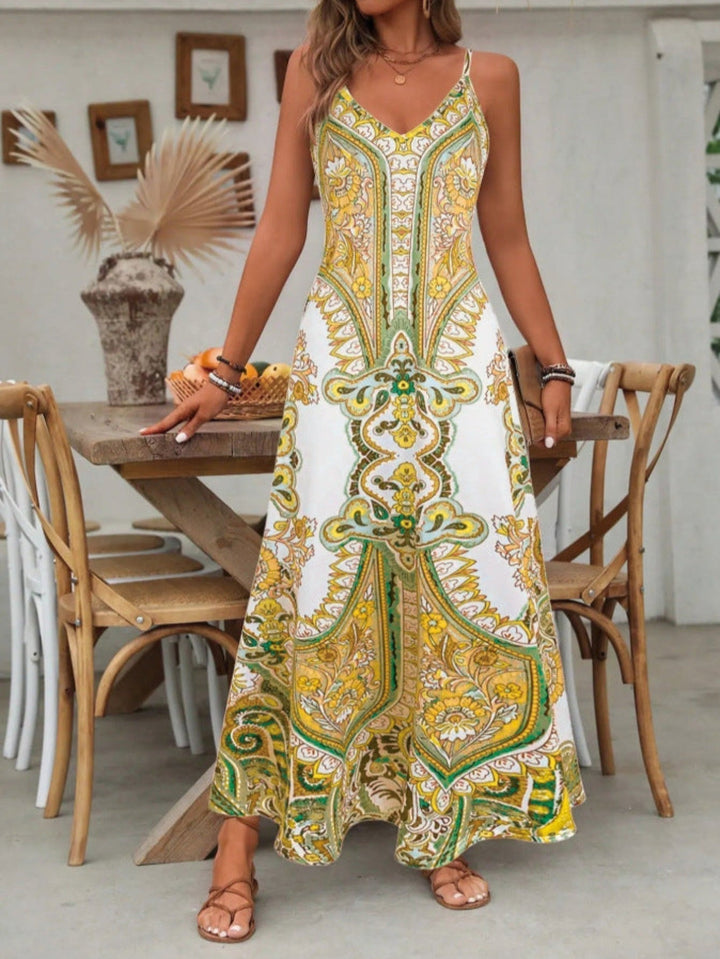 Langes Boho-Kleid für Damen – Mandala-Print, ärmellos