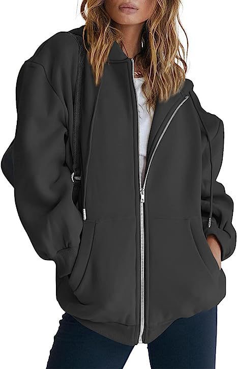 Veste à Capuche Femme Oversize Zippée – Poches Kangourou