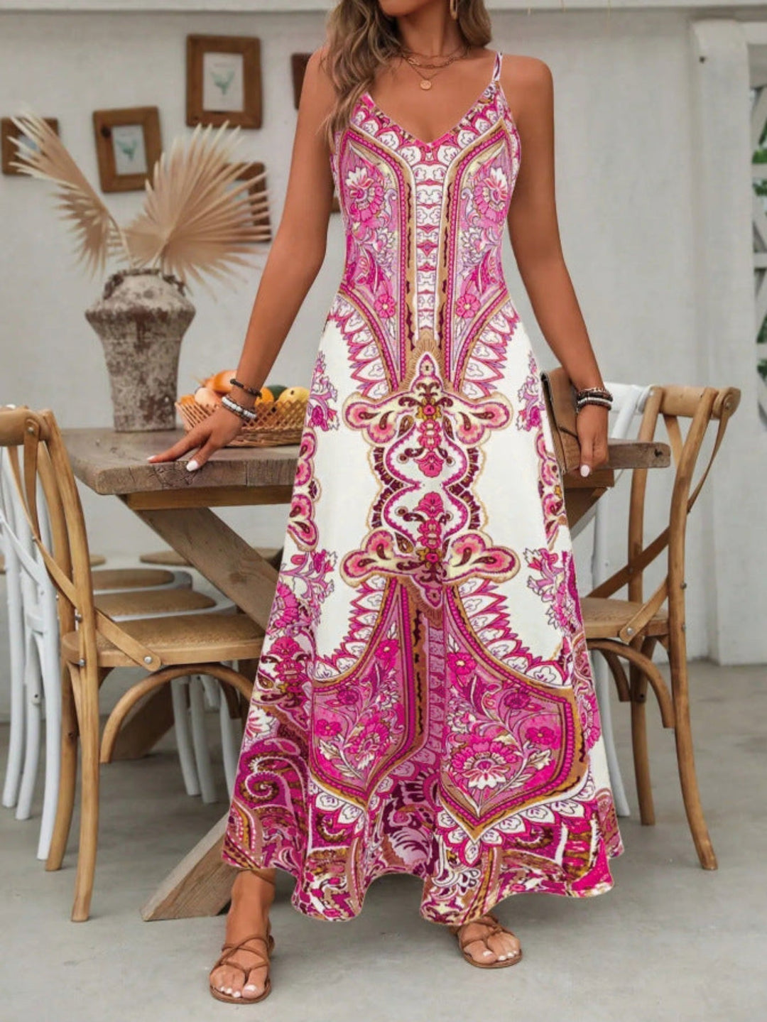 Langes Boho-Kleid für Damen – Mandala-Print, ärmellos