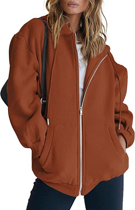 Veste à Capuche Femme Oversize Zippée – Poches Kangourou