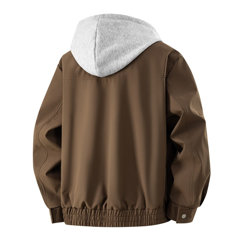 Blouson Bomber Homme Effet Superposé à Capuche – Zip Double Sens