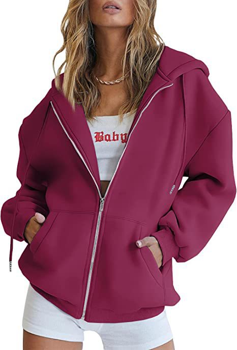 Veste à Capuche Femme Oversize Zippée – Poches Kangourou