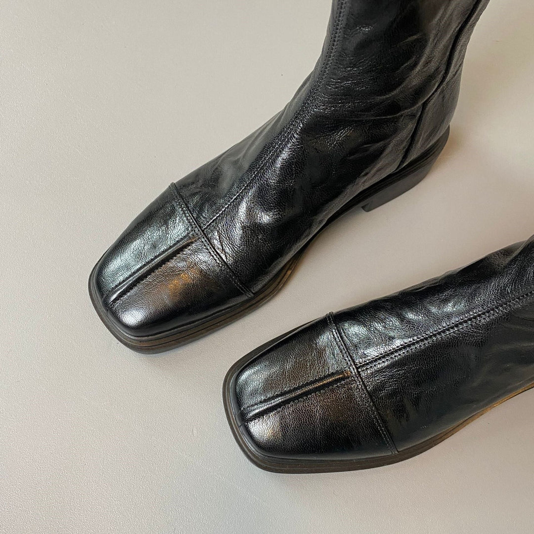 Bottines Femme en Cuir Bout Carré – Semelle Crantée