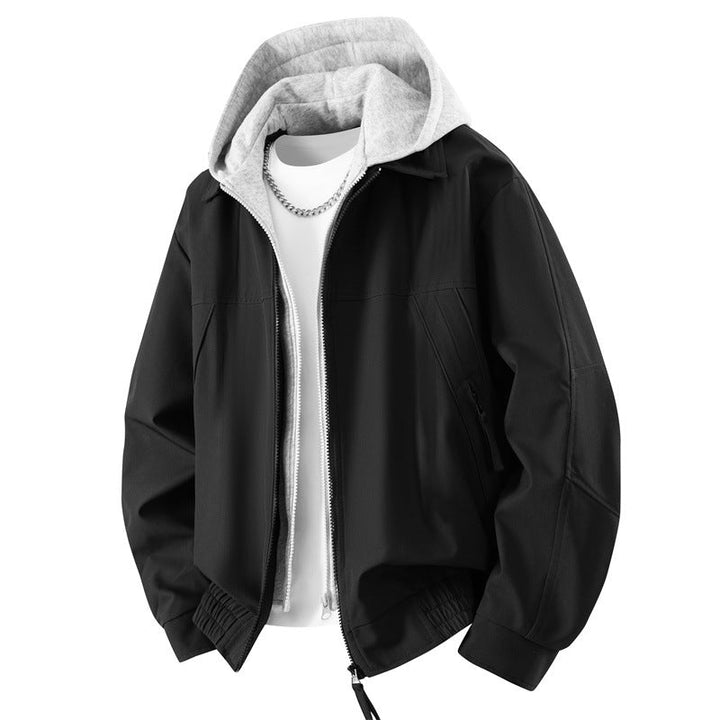 Blouson Bomber Homme Effet Superposé à Capuche – Zip Double Sens