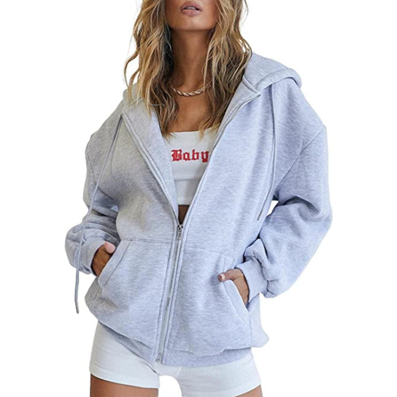 Veste à Capuche Femme Oversize Zippée – Poches Kangourou