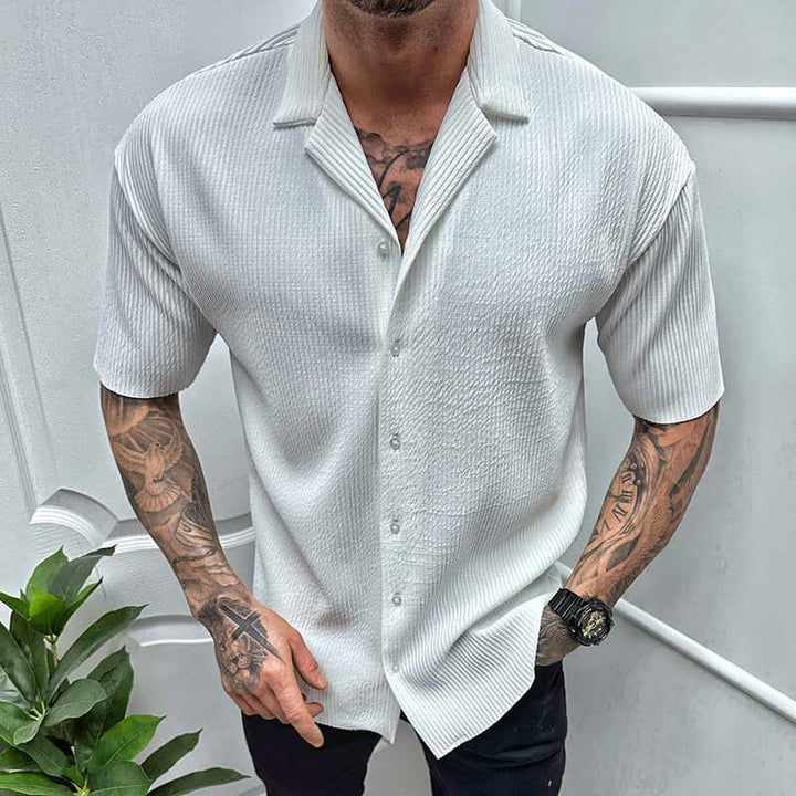 Men's Ribbed Knit Camp Collar Shirt – Short Sleeves with Buttons