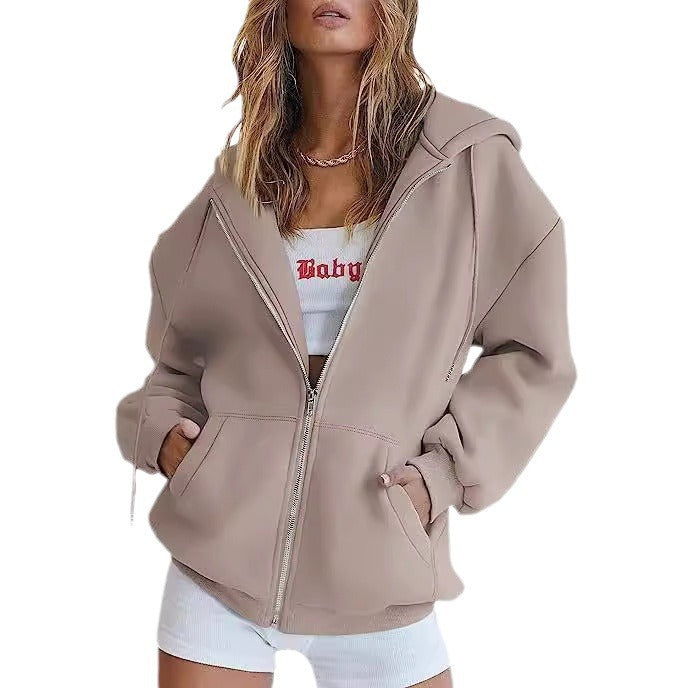 Veste à Capuche Femme Oversize Zippée – Poches Kangourou
