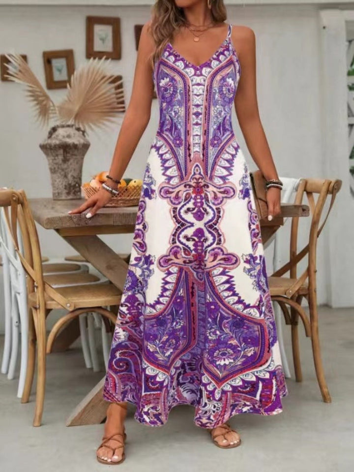 Langes Boho-Kleid für Damen – Mandala-Print, ärmellos