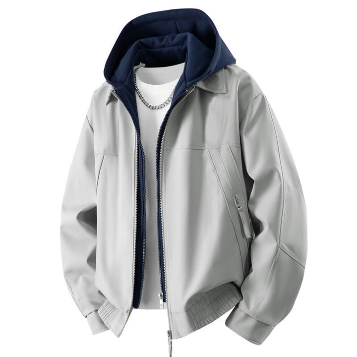 Blouson Bomber Homme Effet Superposé à Capuche – Zip Double Sens