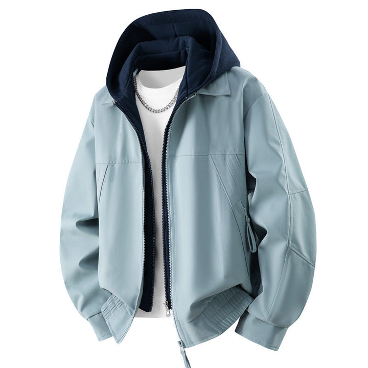 Blouson Bomber Homme Effet Superposé à Capuche – Zip Double Sens