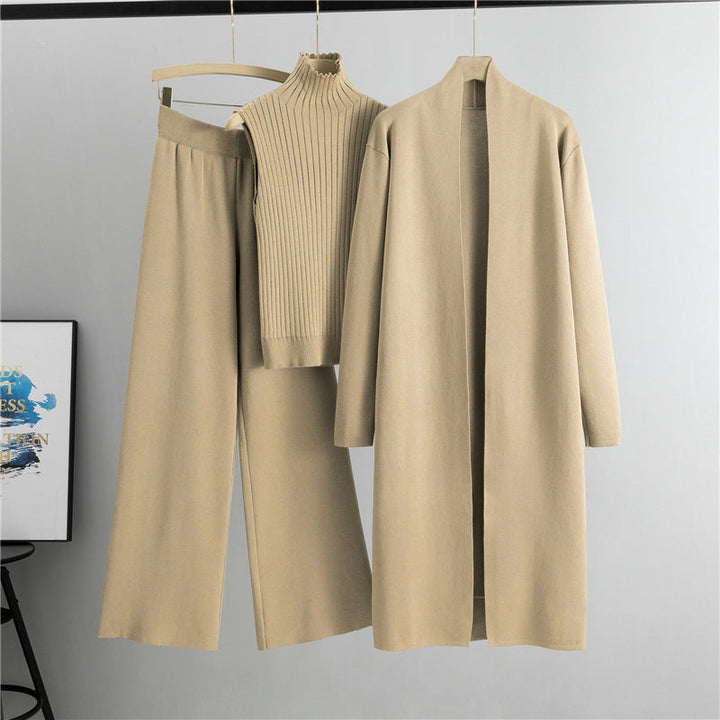 Completo Donna 3 Pezzi in Maglia – Gilet, Cardigan Lungo e Pantaloni Larghi