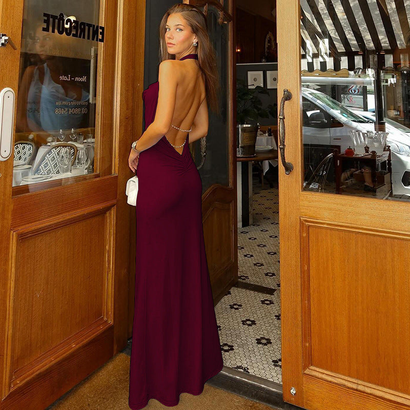 Long Women's Dress with Cowl Neck and Open Back – Flowing Mermaid Cut