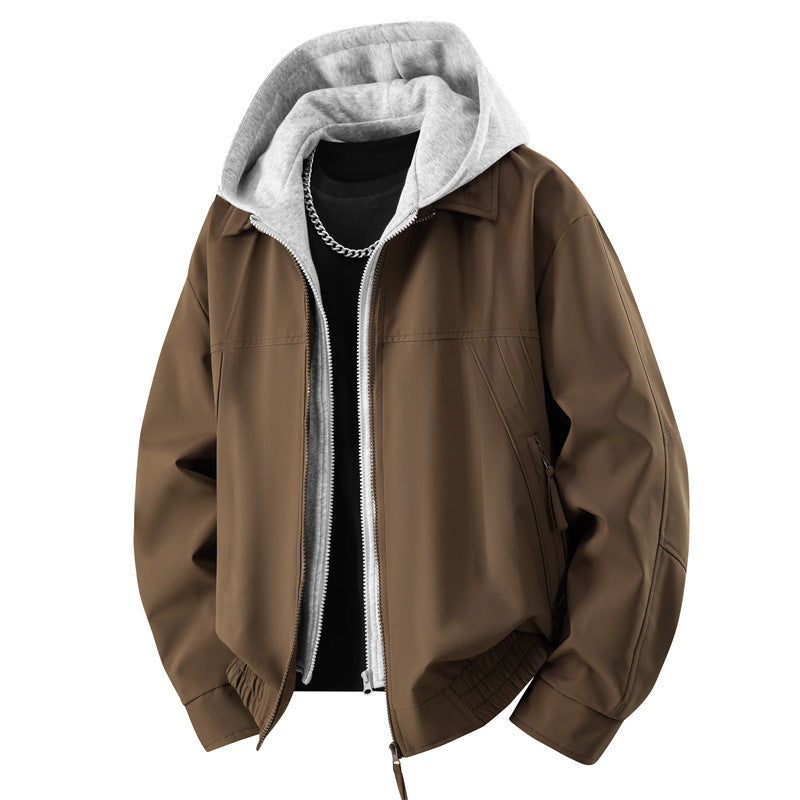 Blouson Bomber Homme Effet Superposé à Capuche – Zip Double Sens