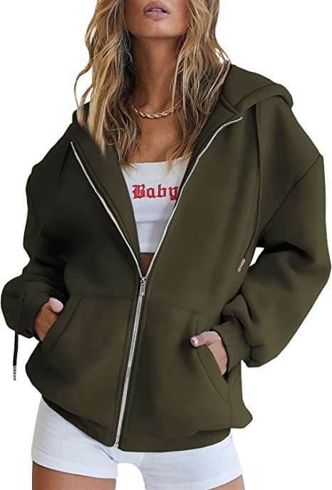 Veste à Capuche Femme Oversize Zippée – Poches Kangourou