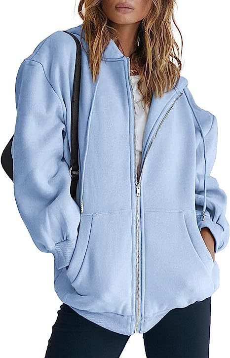 Veste à Capuche Femme Oversize Zippée – Poches Kangourou