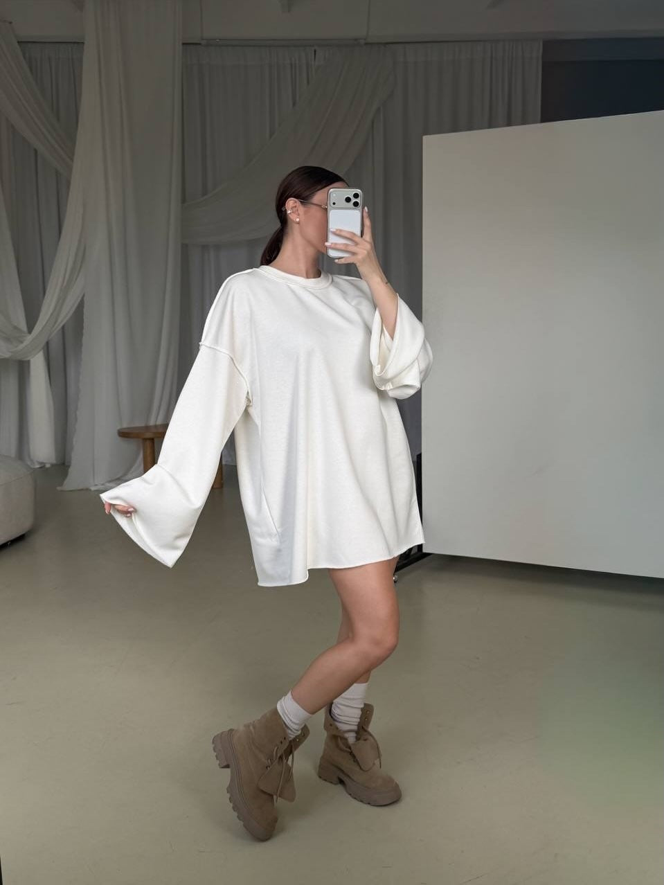 Robe Pull Femme Oversize – Manches Trompette Évasées