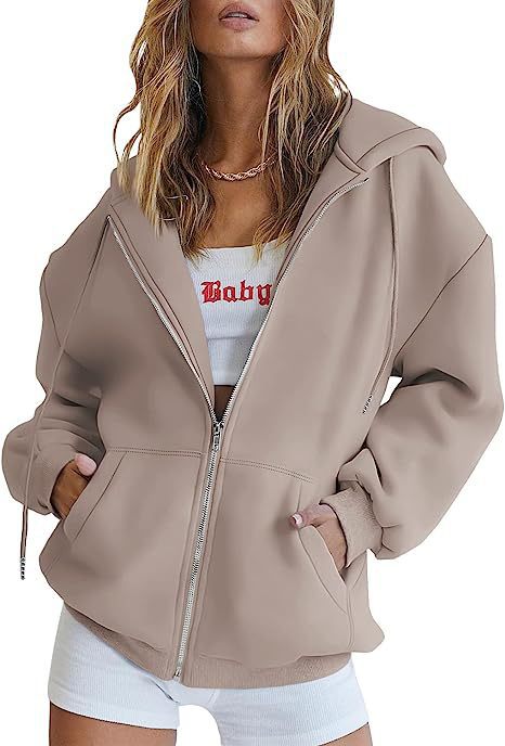 Veste à Capuche Femme Oversize Zippée – Poches Kangourou