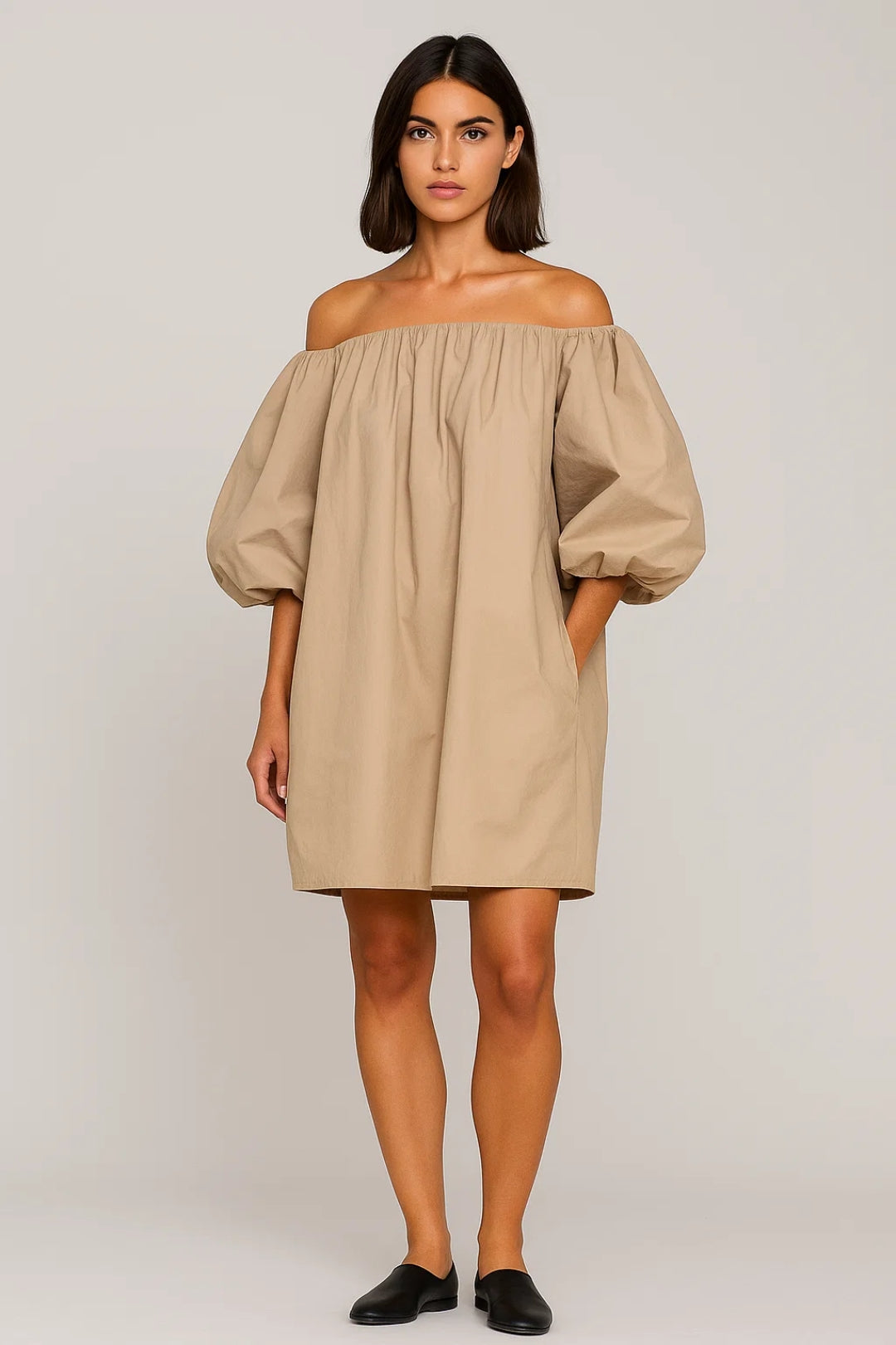 Vestito Mini Donna con Spalle Scoperte – Maniche a Sbuffo Taglio Ampio