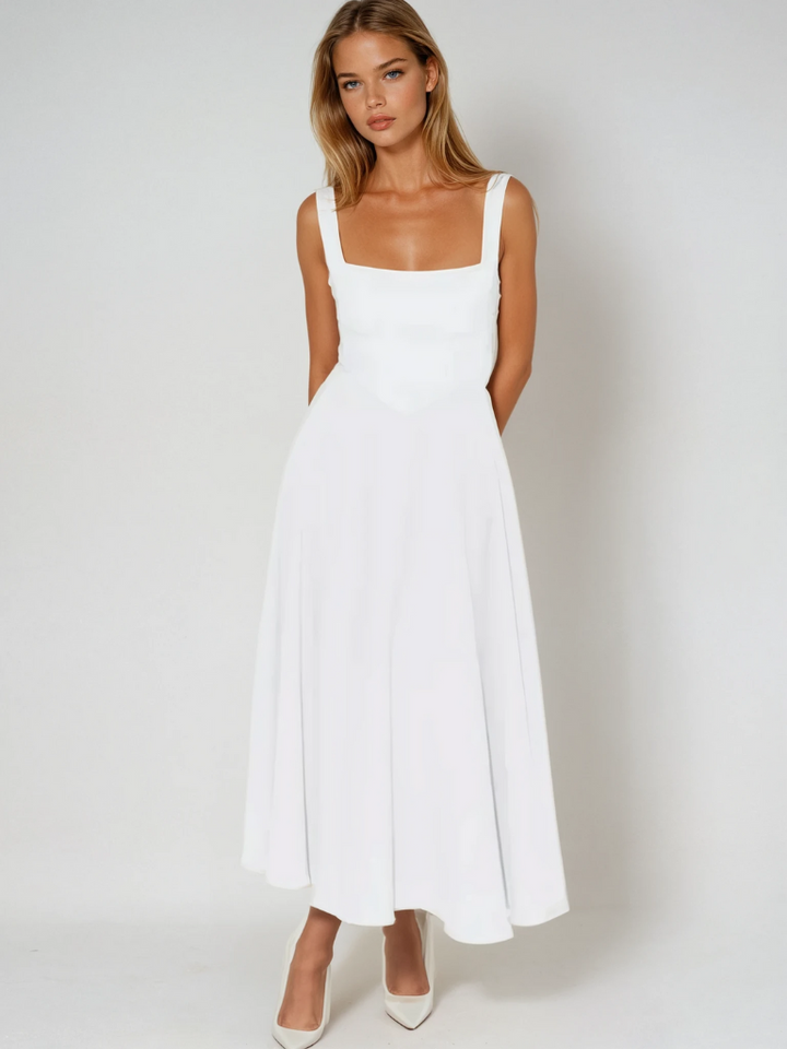 Midikleid Damen mit quadratischem Ausschnitt – ausgestellter Schnitt, ärmellos
