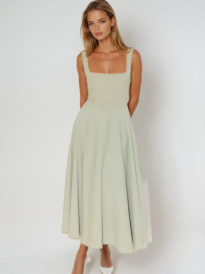 Midikleid Damen mit quadratischem Ausschnitt – ausgestellter Schnitt, ärmellos