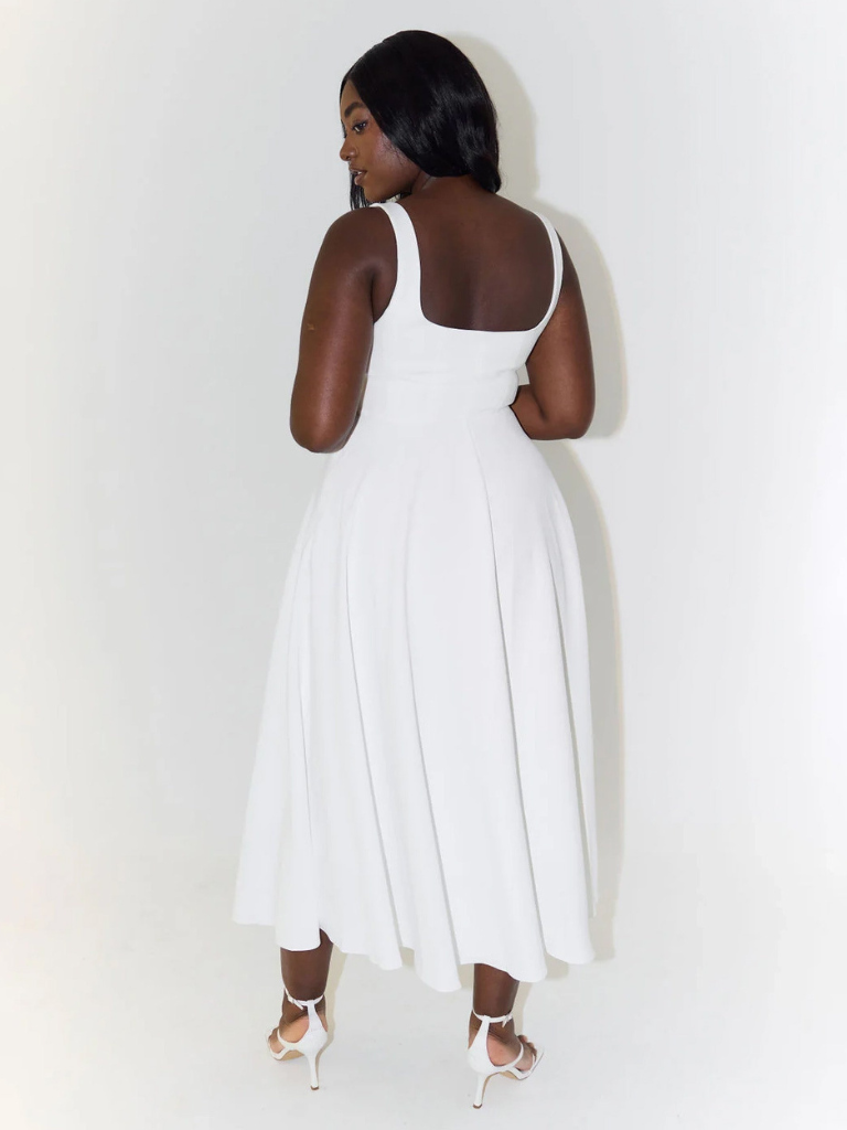 Midikleid Damen mit quadratischem Ausschnitt – ausgestellter Schnitt, ärmellos