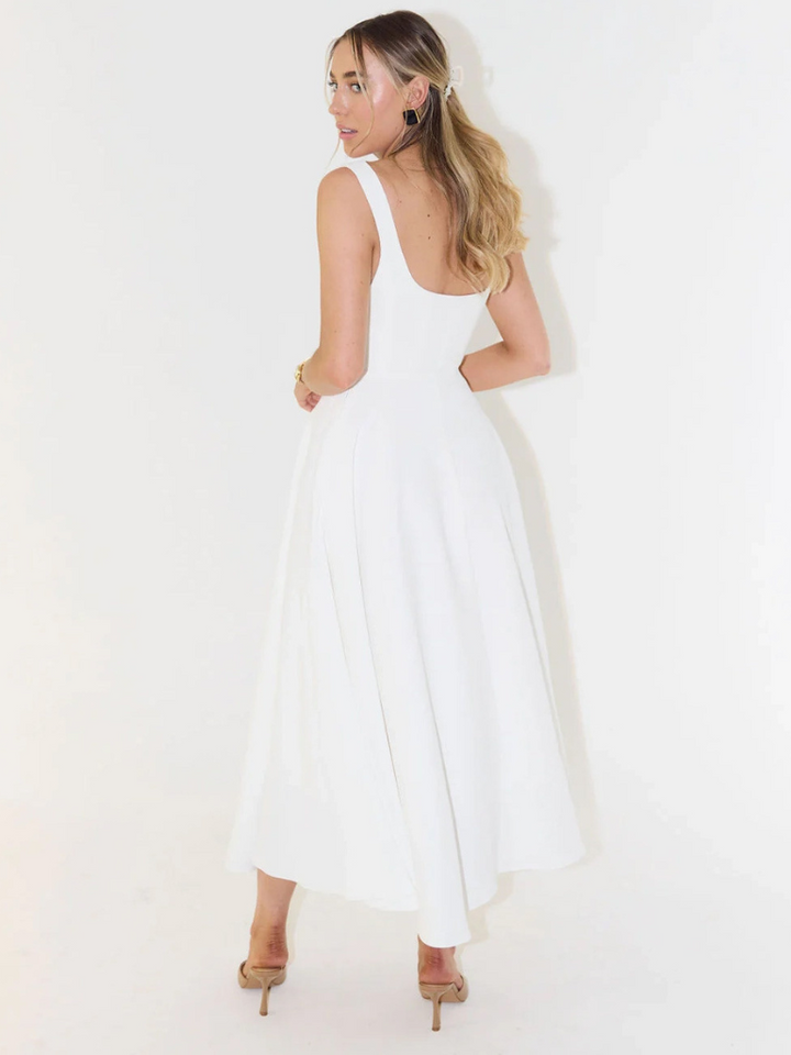 Midikleid Damen mit quadratischem Ausschnitt – ausgestellter Schnitt, ärmellos