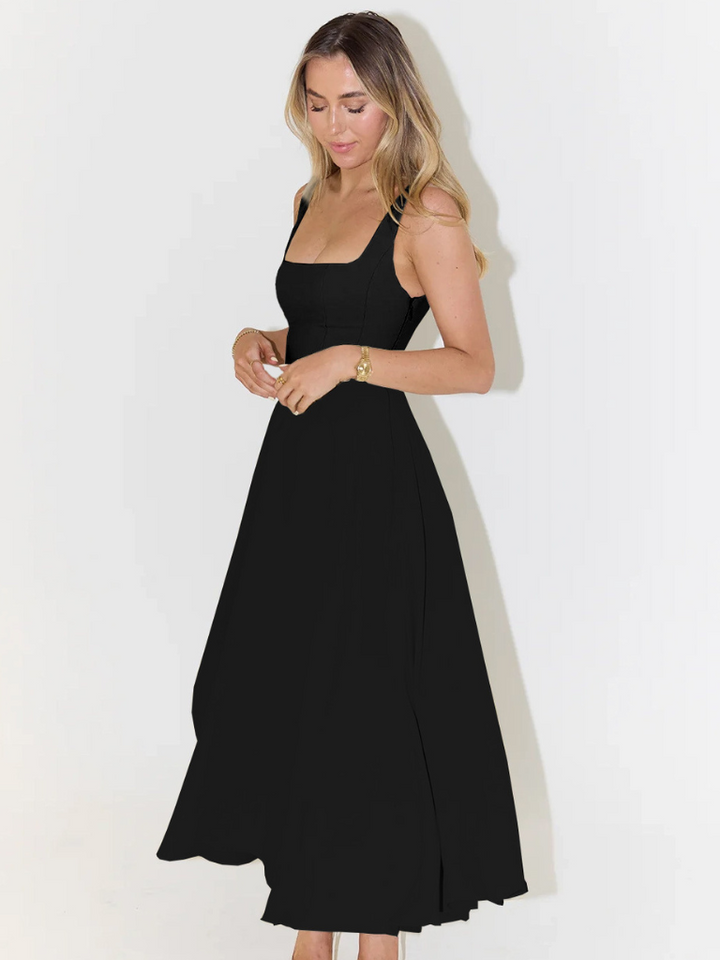 Midikleid Damen mit quadratischem Ausschnitt – ausgestellter Schnitt, ärmellos