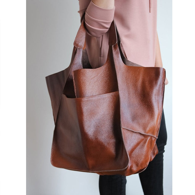 Borsa cabas donna oversize in pelle – Grande silhouette morbida da portare a spalla