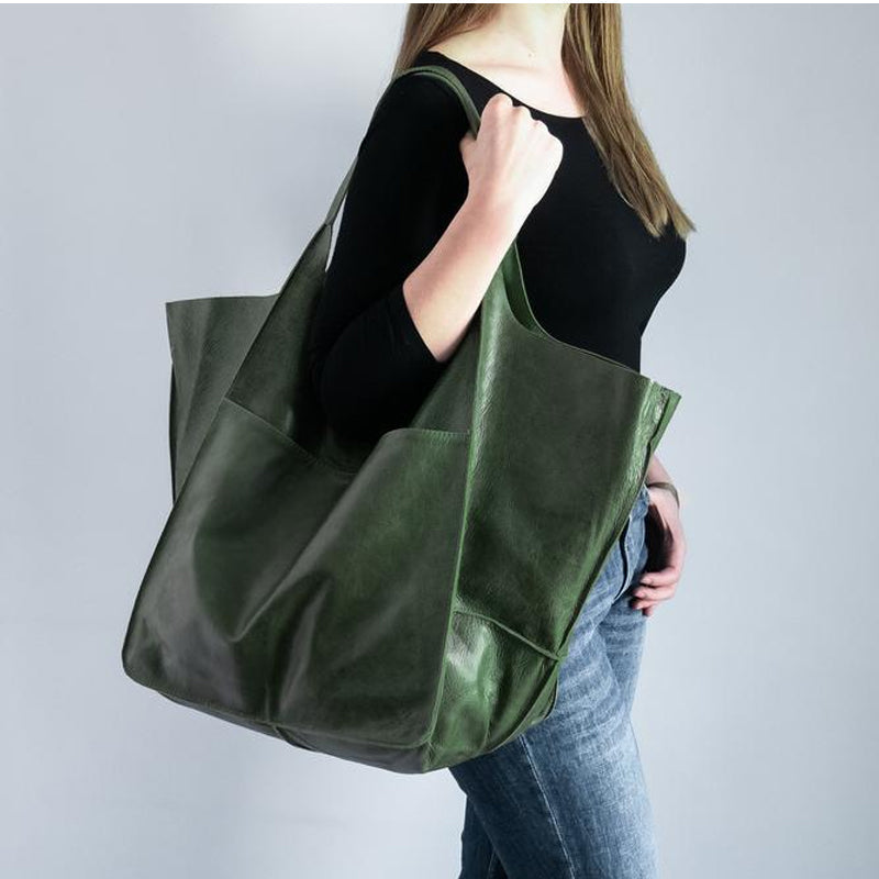 Borsa cabas donna oversize in pelle – Grande silhouette morbida da portare a spalla