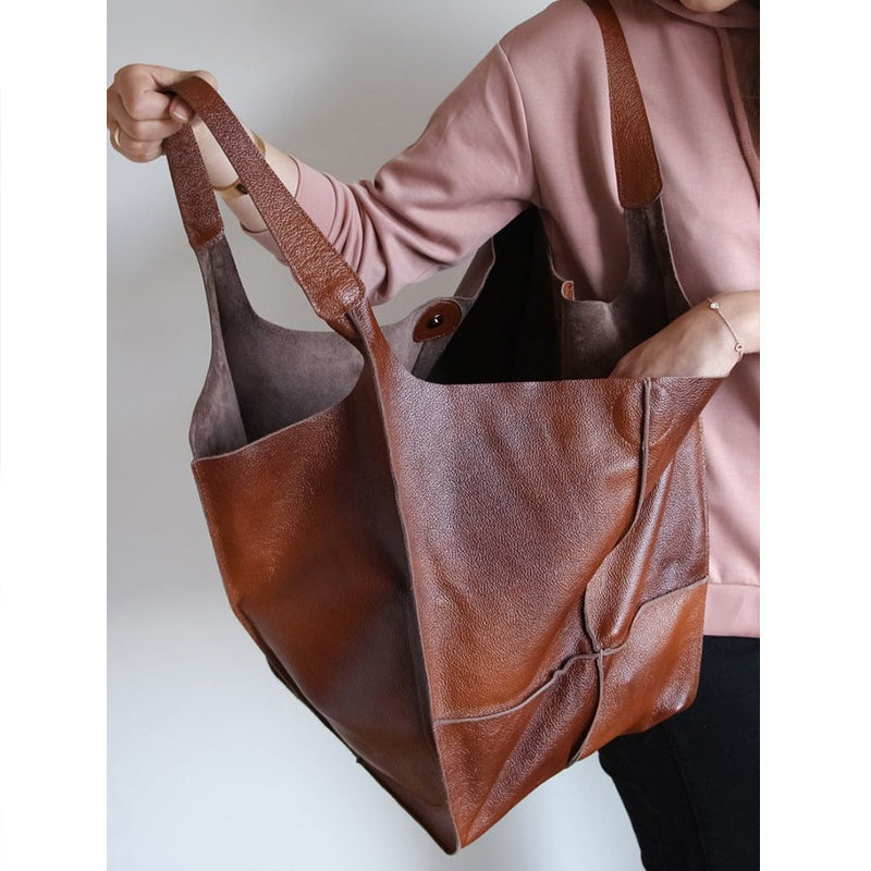Borsa cabas donna oversize in pelle – Grande silhouette morbida da portare a spalla