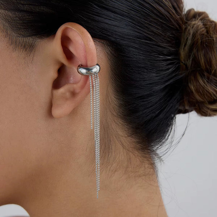 Ear cuff donna in acciaio inox con pendenti – Caduta lunga statement