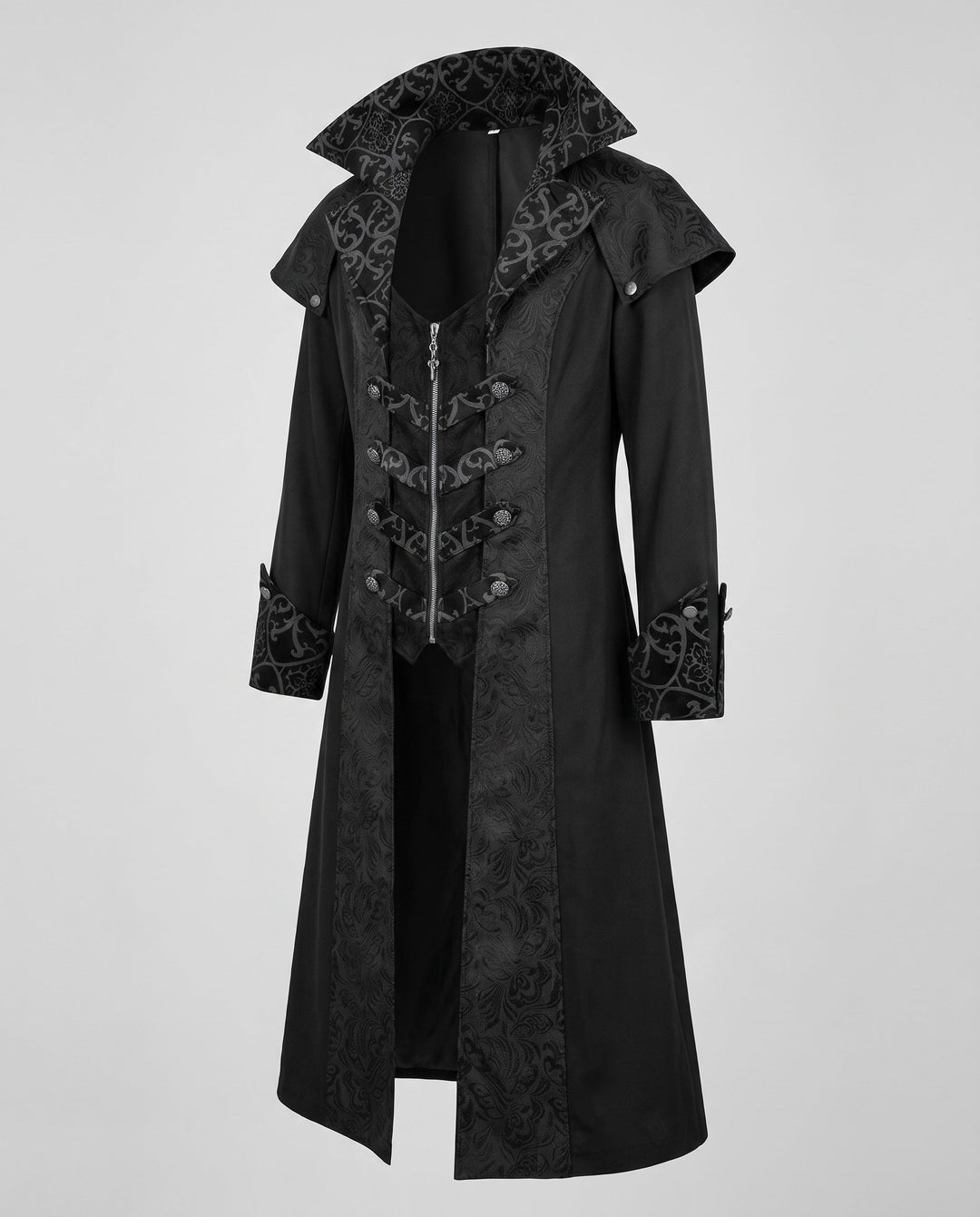 Manteau Homme Gothique à Col Montant – Ornements Raffinés