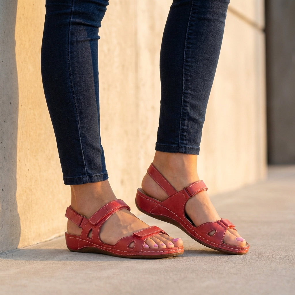 Damen Flache Sandalen mit offenem Zehenbereich – Verstellbare Riemen & Anatomische Sohle