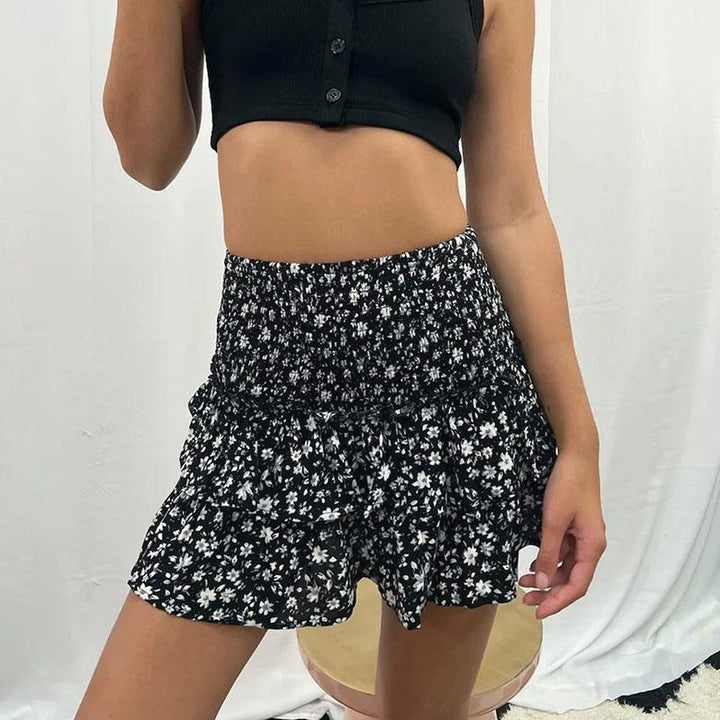 Minirock für Damen mit Paisley-Muster – Stufige Volants und geraffte Taille