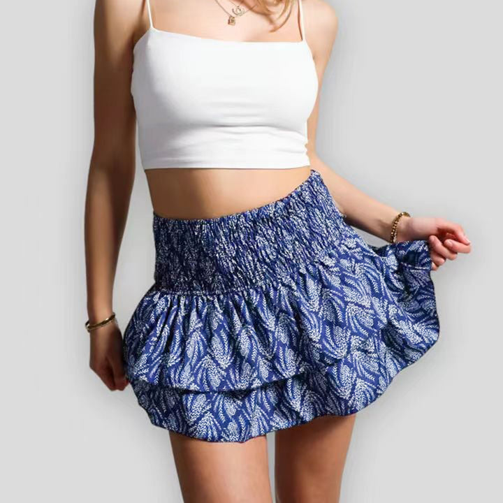 Minirock für Damen mit Paisley-Muster – Stufige Volants und geraffte Taille