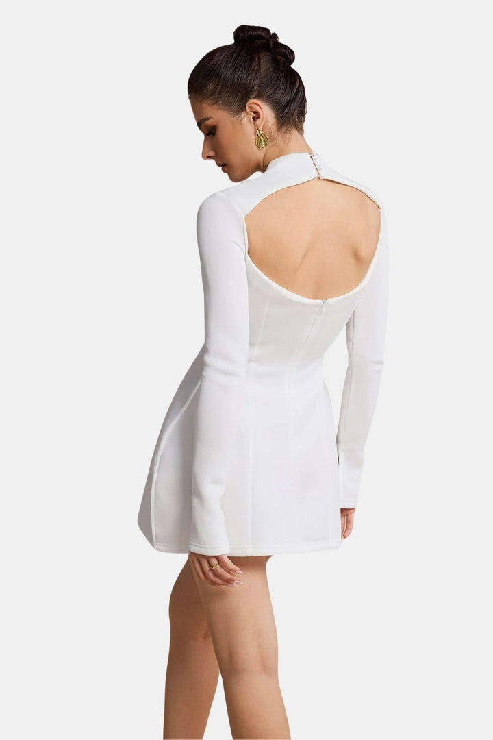 Women's Mini Dress with Long Sleeves – Sculpted Turtleneck and Fitted Cut