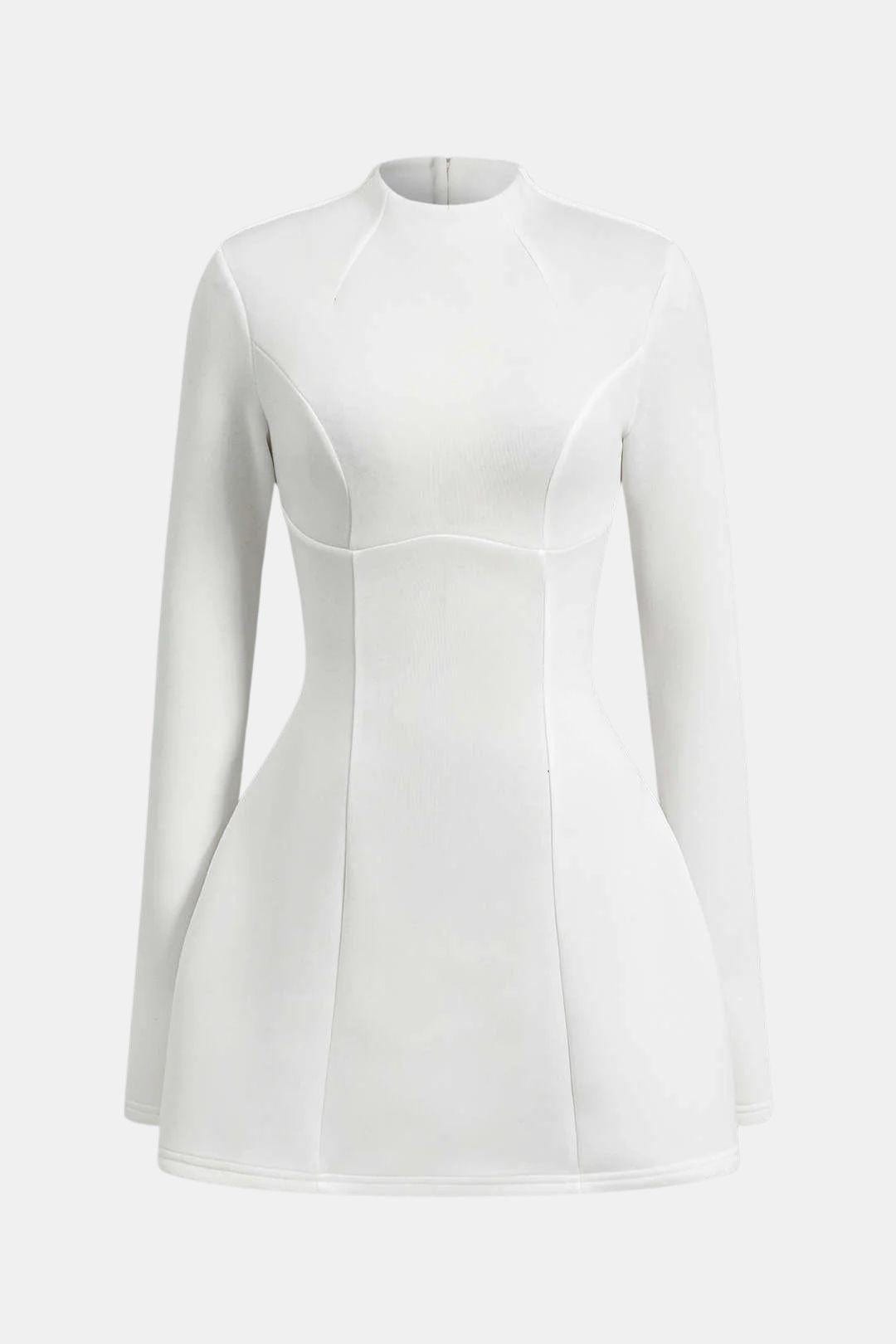 Women's Mini Dress with Long Sleeves – Sculpted Turtleneck and Fitted Cut