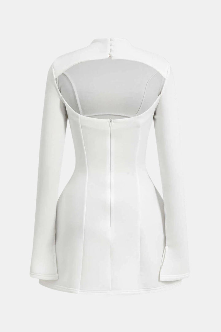 Women's Mini Dress with Long Sleeves – Sculpted Turtleneck and Fitted Cut