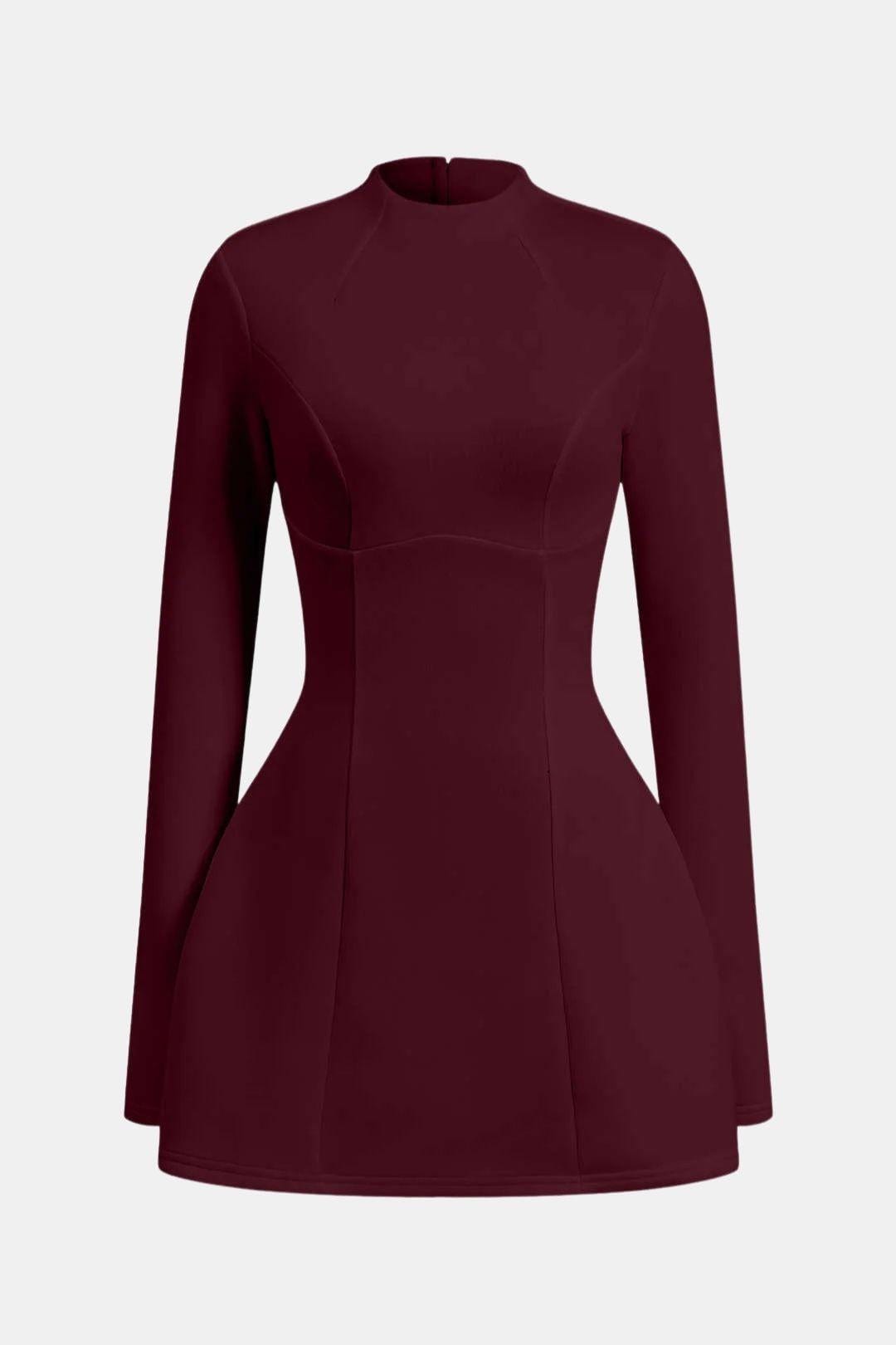 Women's Mini Dress with Long Sleeves – Sculpted Turtleneck and Fitted Cut