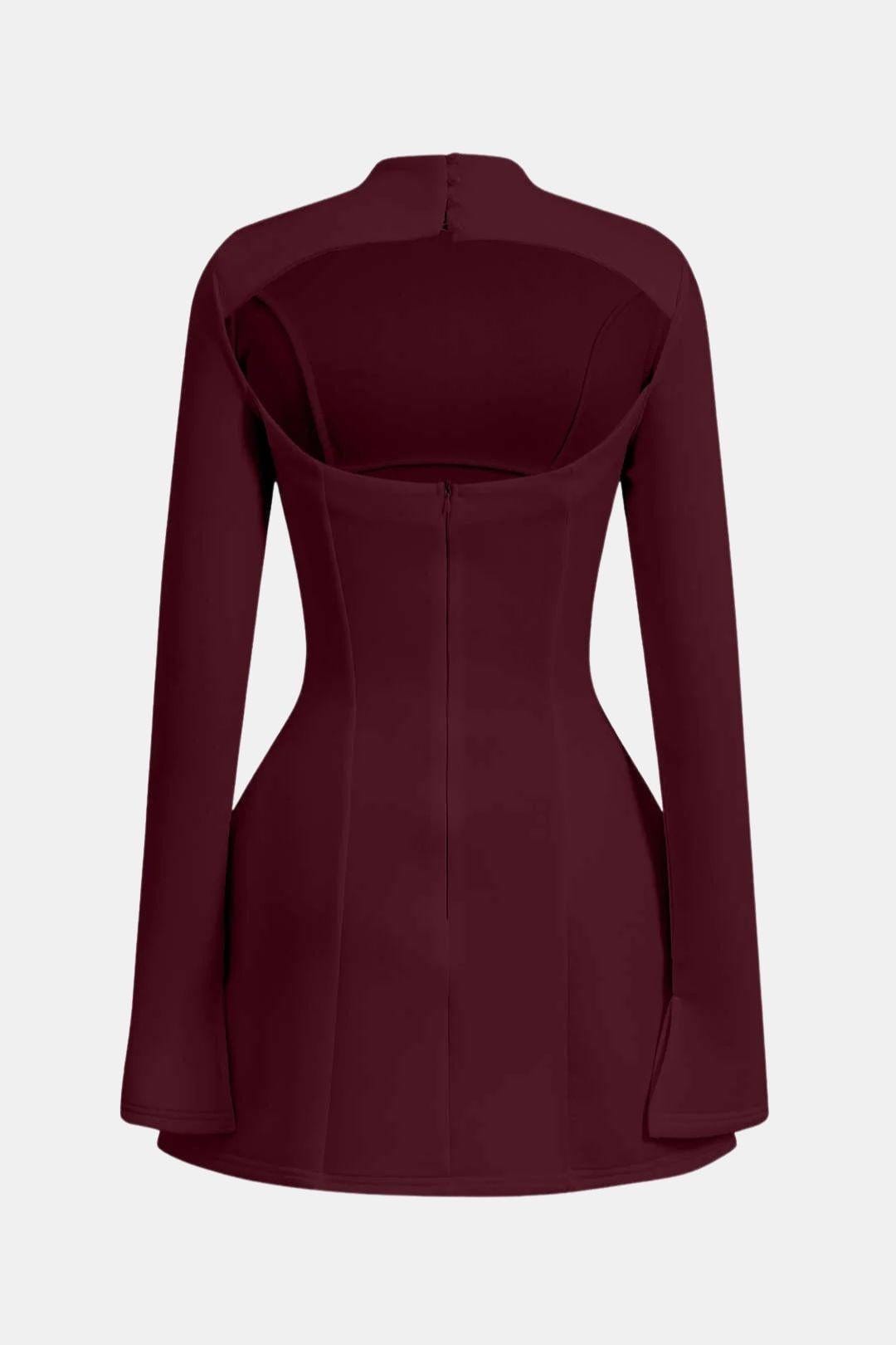 Women's Mini Dress with Long Sleeves – Sculpted Turtleneck and Fitted Cut