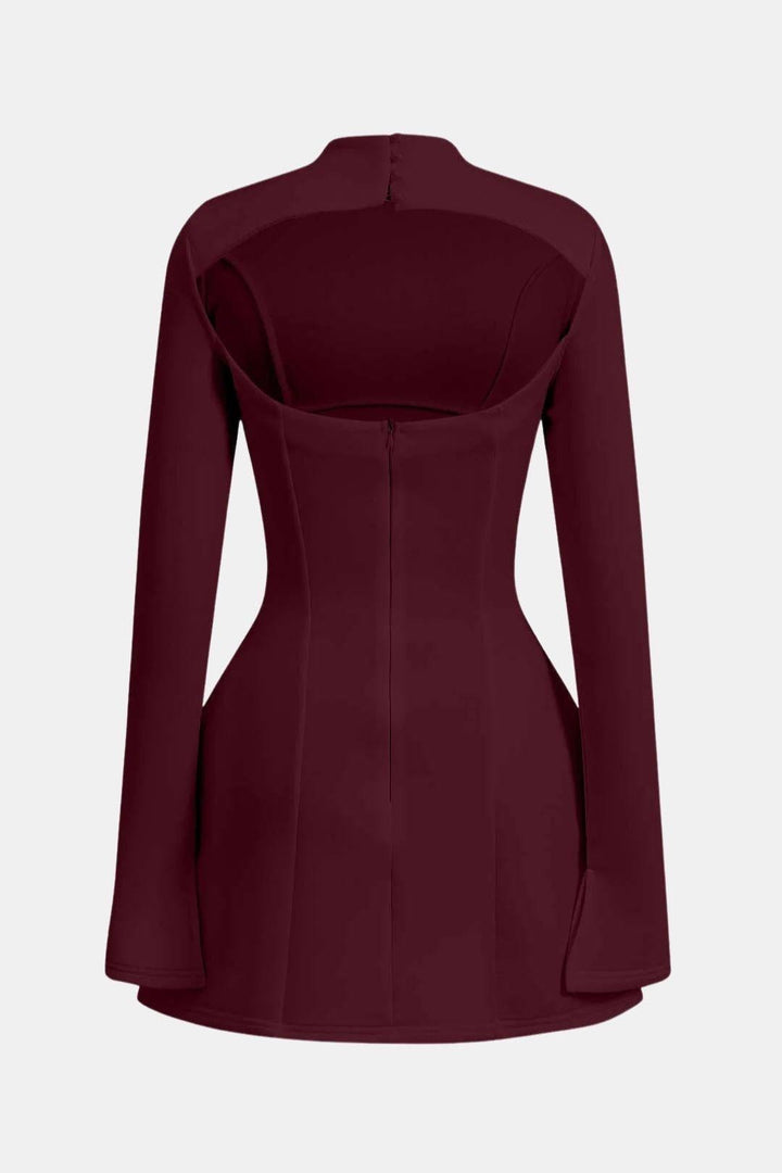 Women's Mini Dress with Long Sleeves – Sculpted Turtleneck and Fitted Cut