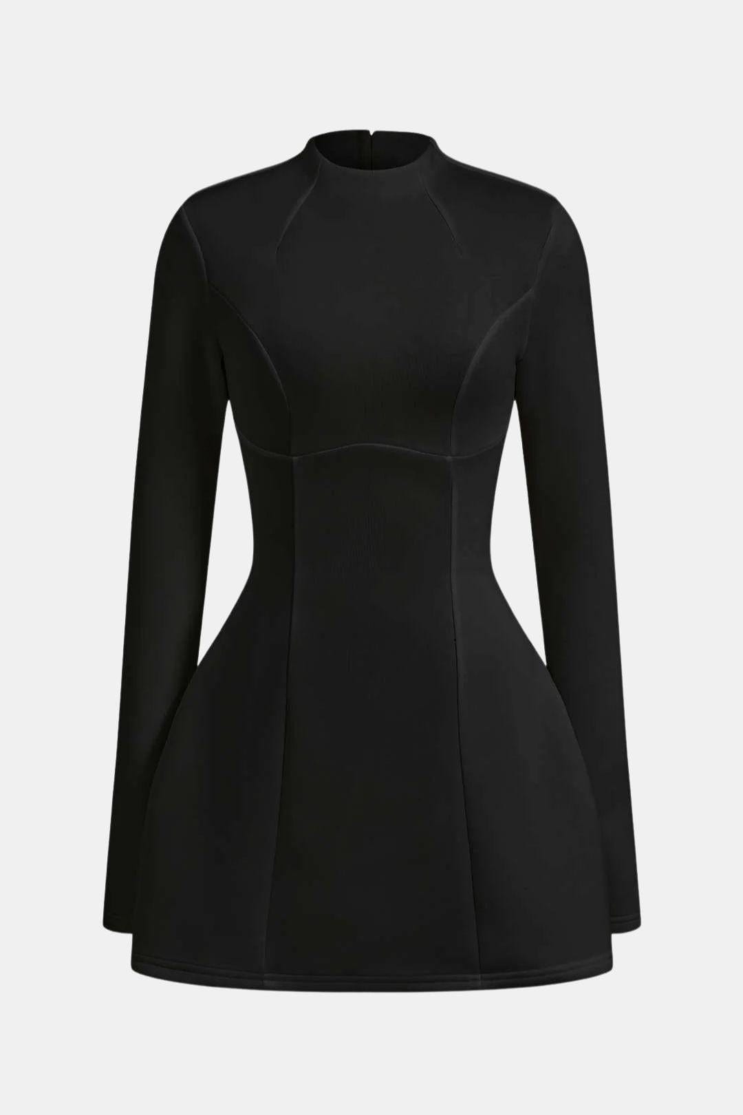 Women's Mini Dress with Long Sleeves – Sculpted Turtleneck and Fitted Cut