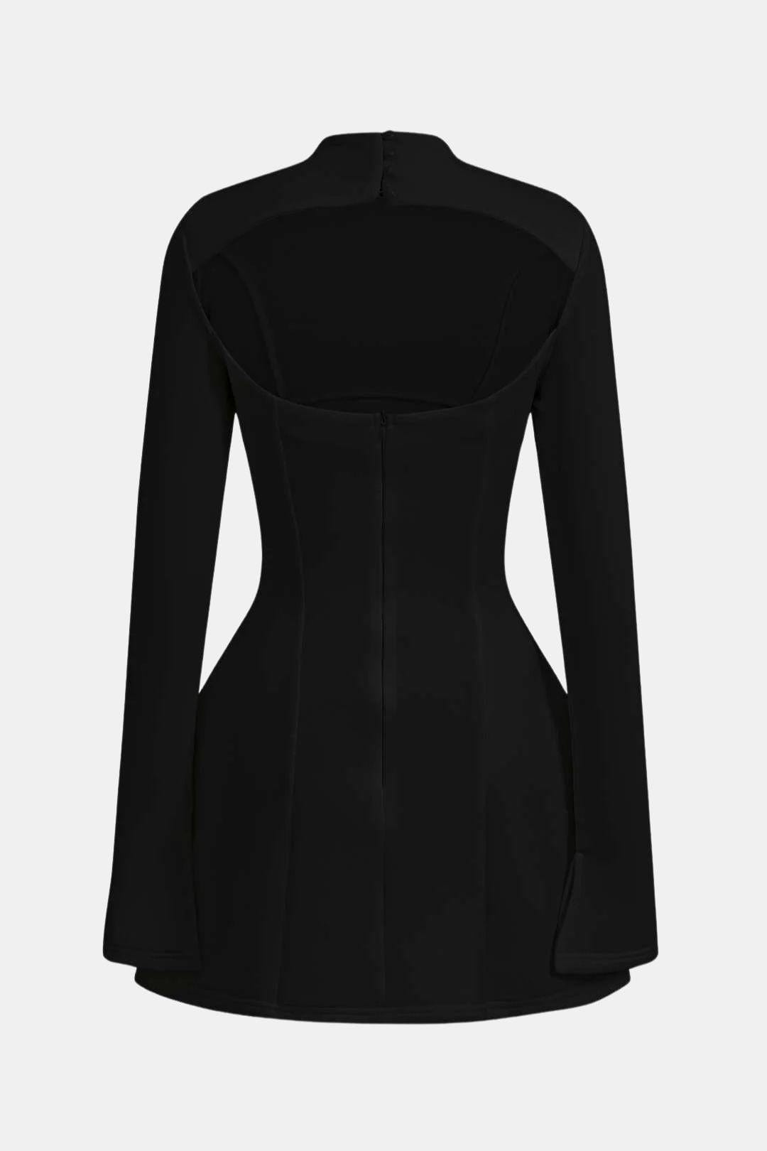 Women's Mini Dress with Long Sleeves – Sculpted Turtleneck and Fitted Cut
